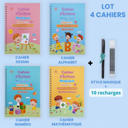 4 CAHIERS MAGIQUES D'APPRENTISSAGE + 10 STYLOS DE RECHANGES